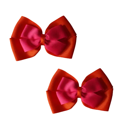 School Hair Accessories - Double Cherish Hair Bow 9cm - Autumn Orange Base & Centre Ribbon (24 colours top)