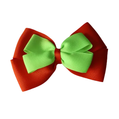 School Hair Accessories - Double Cherish Hair Bow 9cm - Autumn Orange Base & Centre Ribbon (24 colours top)