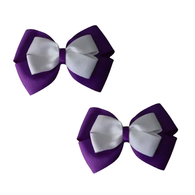 School Hair Accessories - Double Cherish Hair Bow 9cm - Purple Base & Centre Ribbon (24 colours top)