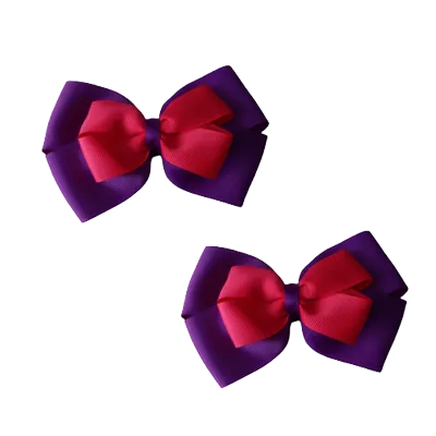 School Hair Accessories - Double Cherish Hair Bow 9cm - Purple Base & Centre Ribbon (24 colours top)