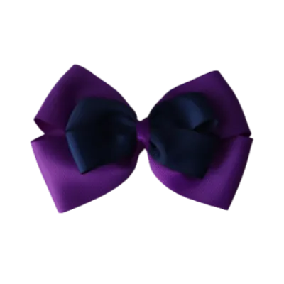 School Hair Accessories - Double Cherish Hair Bow 9cm - Purple Base & Centre Ribbon (24 colours top)