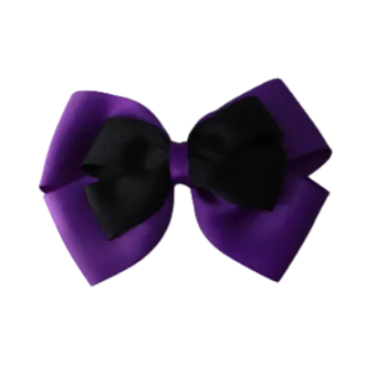 School Hair Accessories - Double Cherish Hair Bow 9cm - Purple Base & Centre Ribbon (24 colours top)