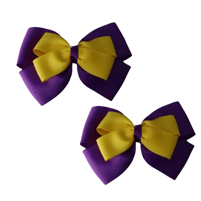 School Hair Accessories - Double Cherish Hair Bow 9cm - Purple Base & Centre Ribbon (24 colours top)