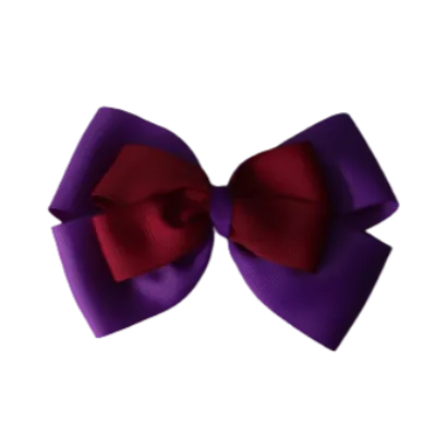 School Hair Accessories - Double Cherish Hair Bow 9cm - Purple Base & Centre Ribbon (24 colours top)