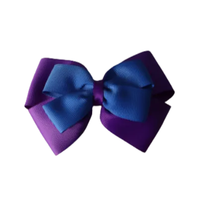 School Hair Accessories - Double Cherish Hair Bow 9cm - Purple Base & Centre Ribbon (24 colours top)