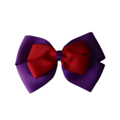 School Hair Accessories - Double Cherish Hair Bow 9cm - Purple Base & Centre Ribbon (24 colours top)