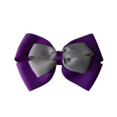 School Hair Accessories - Double Cherish Hair Bow 9cm - Purple Base & Centre Ribbon (24 colours top)