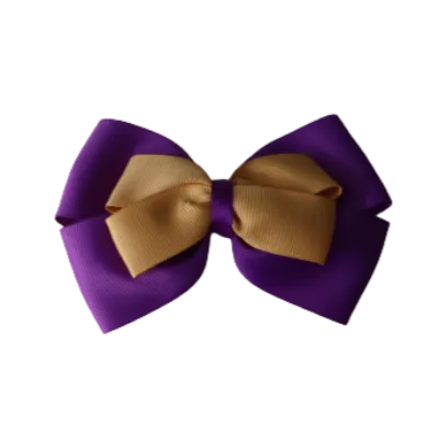 School Hair Accessories - Double Cherish Hair Bow 9cm - Purple Base & Centre Ribbon (24 colours top)