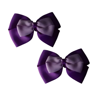 School Hair Accessories - Double Cherish Hair Bow 9cm - Purple Base & Centre Ribbon (24 colours top)