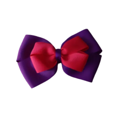 School Hair Accessories - Double Cherish Hair Bow 9cm - Purple Base & Centre Ribbon (24 colours top)