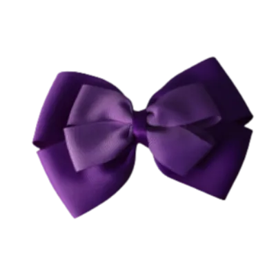 School Hair Accessories - Double Cherish Hair Bow 9cm - Purple Base & Centre Ribbon (24 colours top)