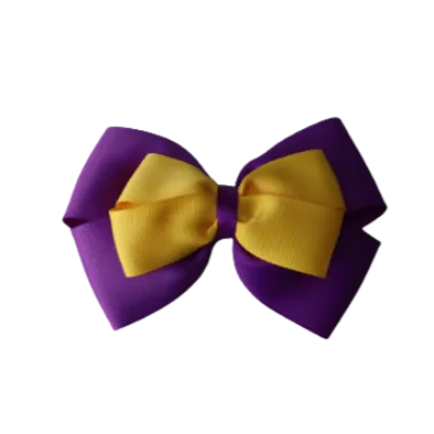 School Hair Accessories - Double Cherish Hair Bow 9cm - Purple Base & Centre Ribbon (24 colours top)