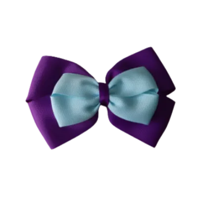 School Hair Accessories - Double Cherish Hair Bow 9cm - Purple Base & Centre Ribbon (24 colours top)