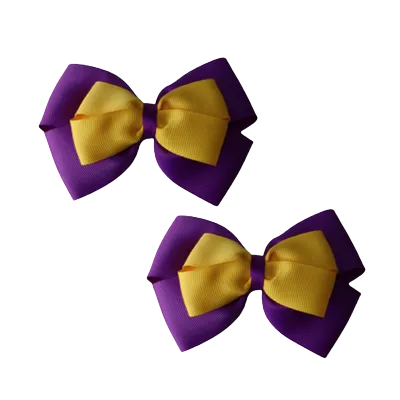 School Hair Accessories - Double Cherish Hair Bow 9cm - Purple Base & Centre Ribbon (24 colours top)