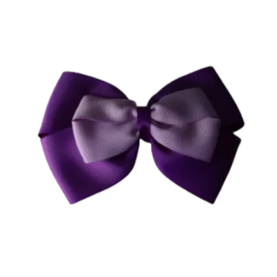 School Hair Accessories - Double Cherish Hair Bow 9cm - Purple Base & Centre Ribbon (24 colours top)