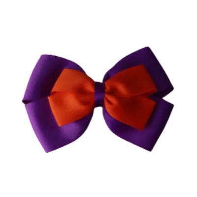 School Hair Accessories - Double Cherish Hair Bow 9cm - Purple Base & Centre Ribbon (24 colours top)