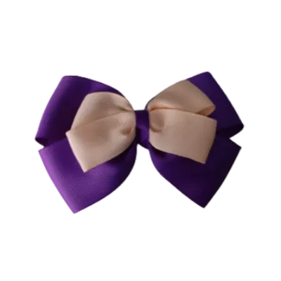 School Hair Accessories - Double Cherish Hair Bow 9cm - Purple Base & Centre Ribbon (24 colours top)