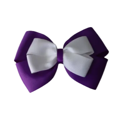 School Hair Accessories - Double Cherish Hair Bow 9cm - Purple Base & Centre Ribbon (24 colours top)