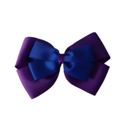 School Hair Accessories - Double Cherish Hair Bow 9cm - Purple Base & Centre Ribbon (24 colours top)