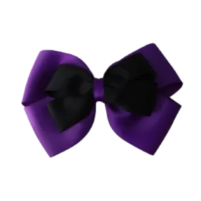 School Hair Accessories - Double Cherish Hair Bow 9cm - Purple Base & Centre Ribbon (24 colours top)