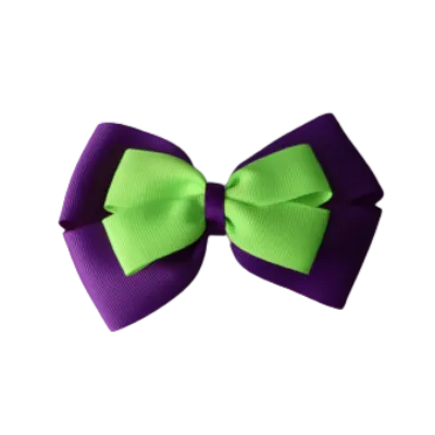 School Hair Accessories - Double Cherish Hair Bow 9cm - Purple Base & Centre Ribbon (24 colours top)