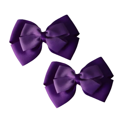 School Hair Accessories - Double Cherish Hair Bow 9cm - Purple Base & Centre Ribbon (24 colours top)