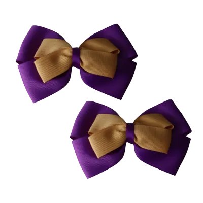 School Hair Accessories - Double Cherish Hair Bow 9cm - Purple Base & Centre Ribbon (24 colours top)