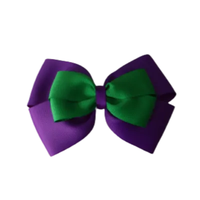 School Hair Accessories - Double Cherish Hair Bow 9cm - Purple Base & Centre Ribbon (24 colours top)