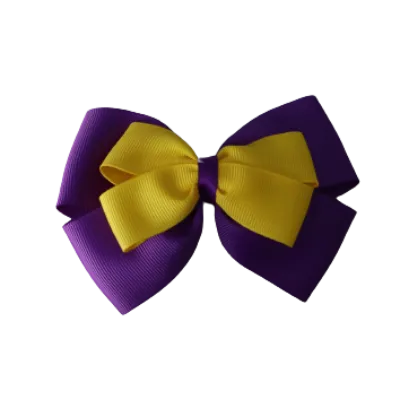 School Hair Accessories - Double Cherish Hair Bow 9cm - Purple Base & Centre Ribbon (24 colours top)