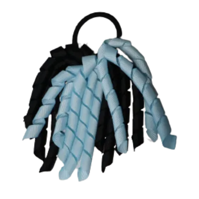 School Hair Accessories Short Curly Ponytail Streamer Hair Tie - Light Blue (28 colours options to pick from)