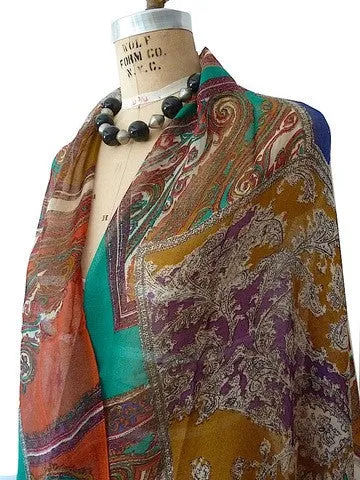 Shawl Silk And Cashmere Royal Teal Purple Paisley