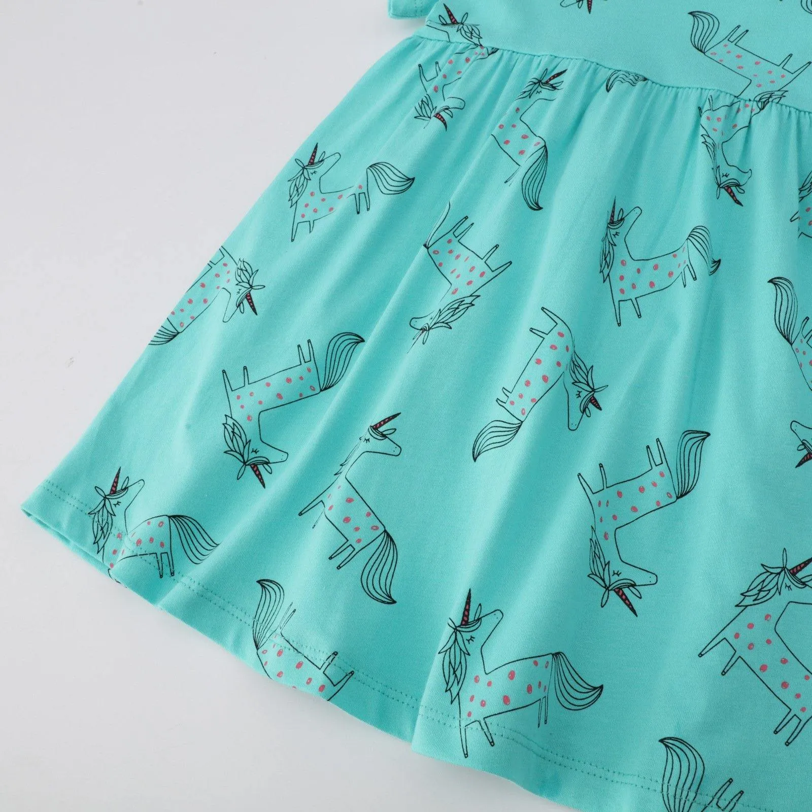 SHORT SLEEVE GREEN UNICORN PRINTED DRESS