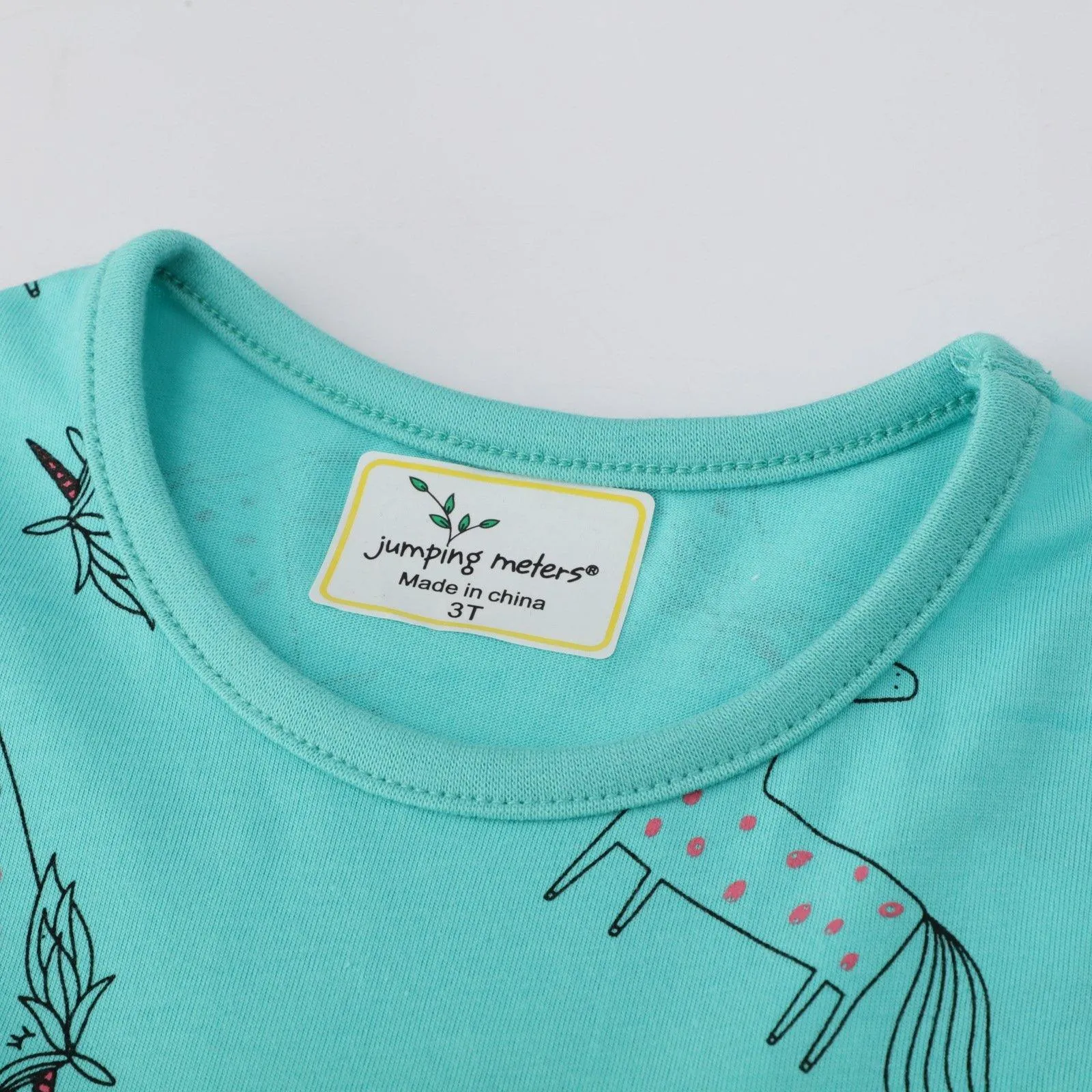 SHORT SLEEVE GREEN UNICORN PRINTED DRESS