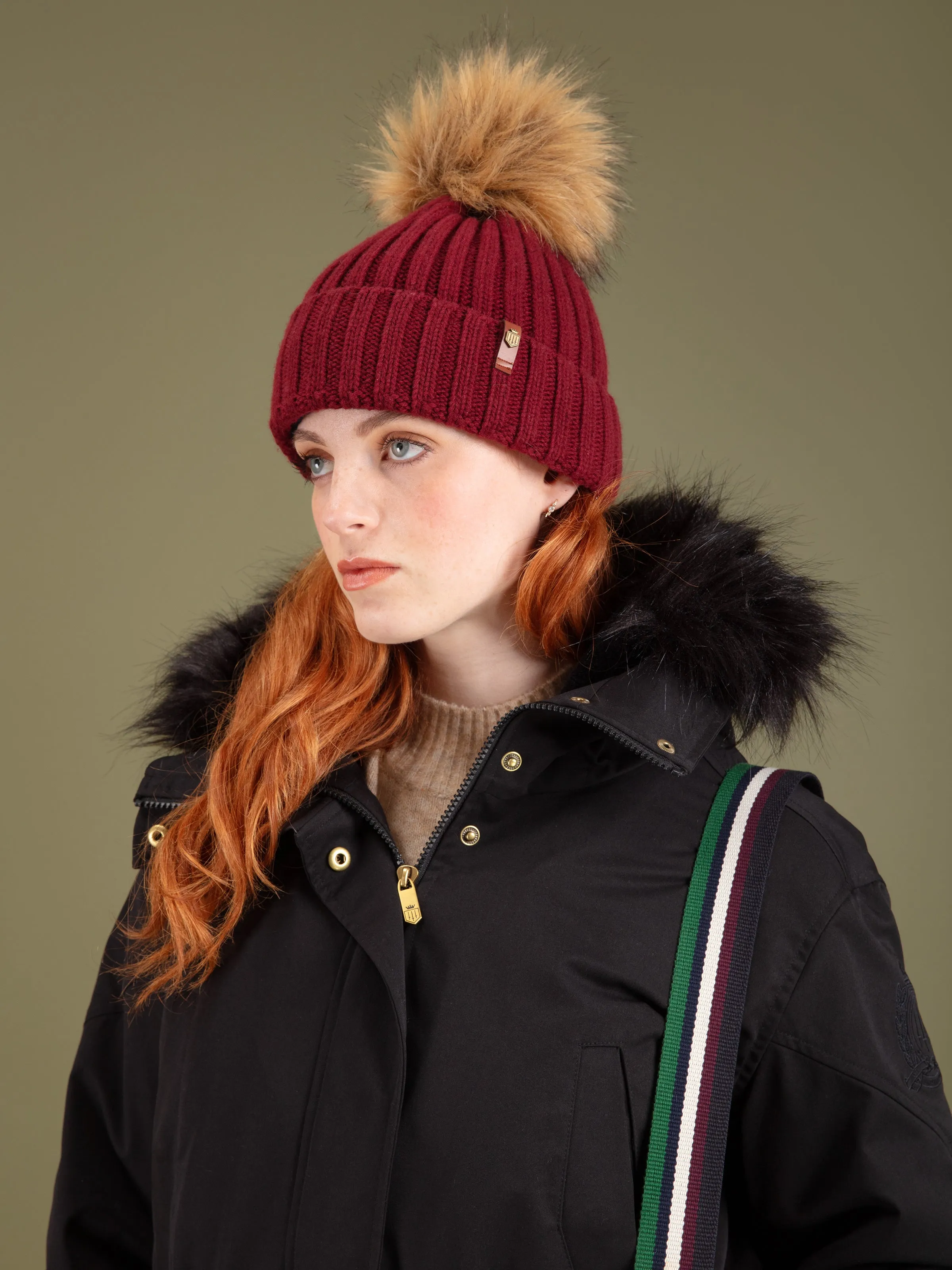 Signature Knitted Bobble Hat - Ruby