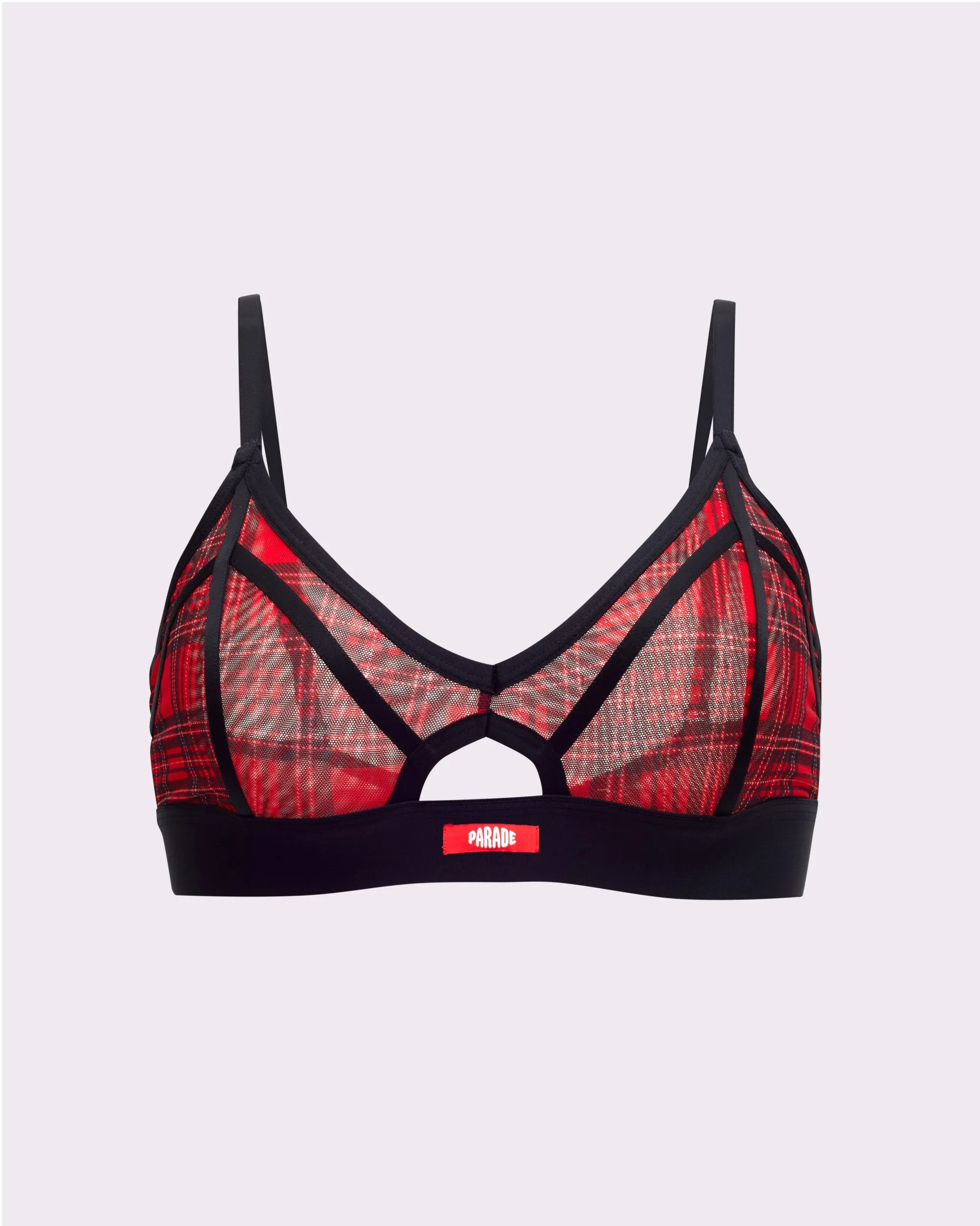 Silky Mesh Sheer Cutout Triangle Bralette | Silky Mesh (Tartan Plaid)