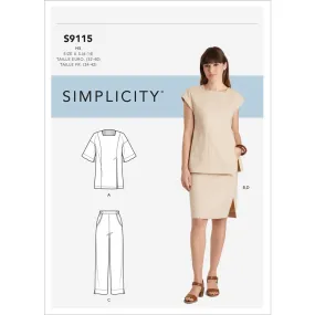 Simplicity Sewing Pattern S9115 Misses' Skirts, Pants & Tops With Sleeve Variation