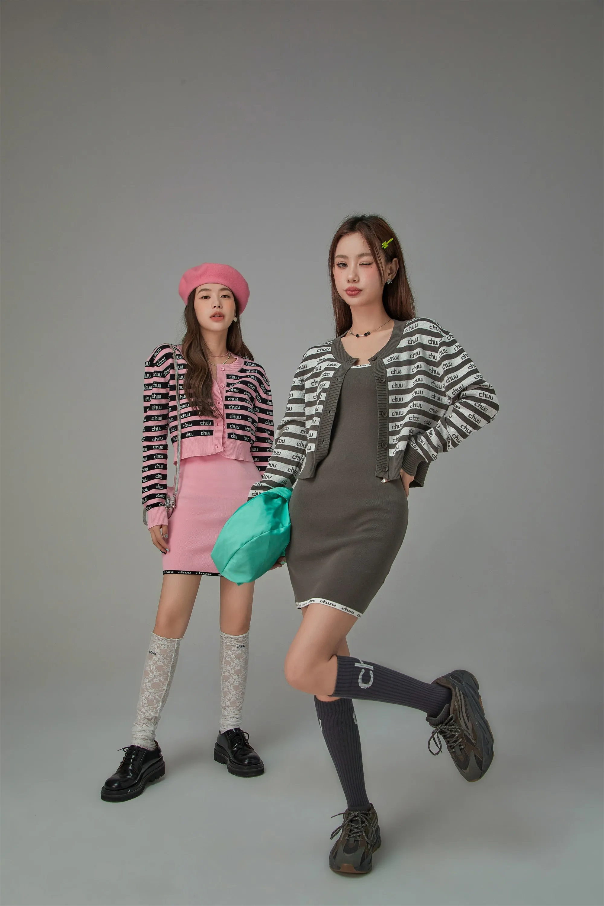 Stripes Chuu Logo Knit Cardigan