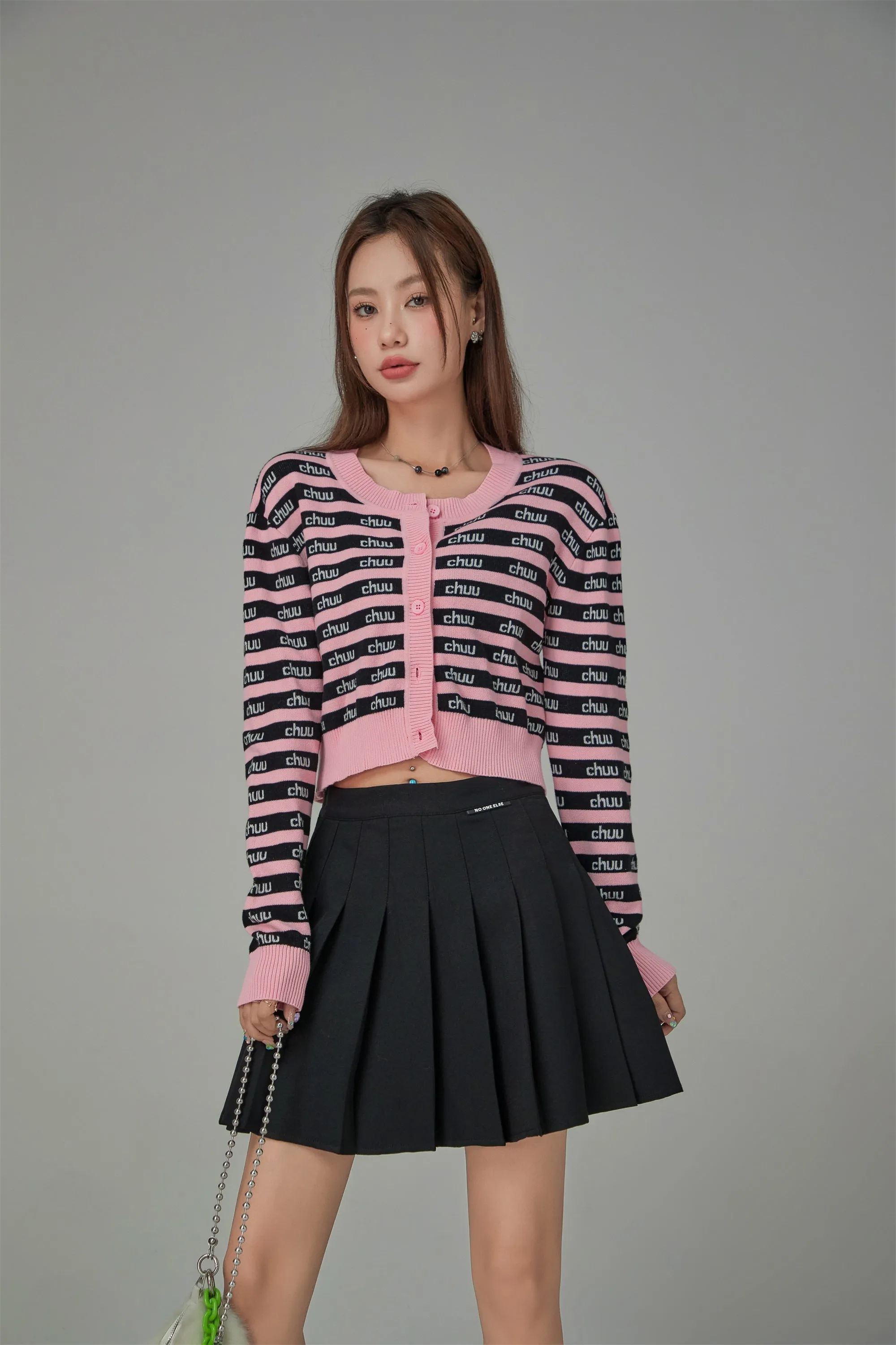 Stripes Chuu Logo Knit Cardigan