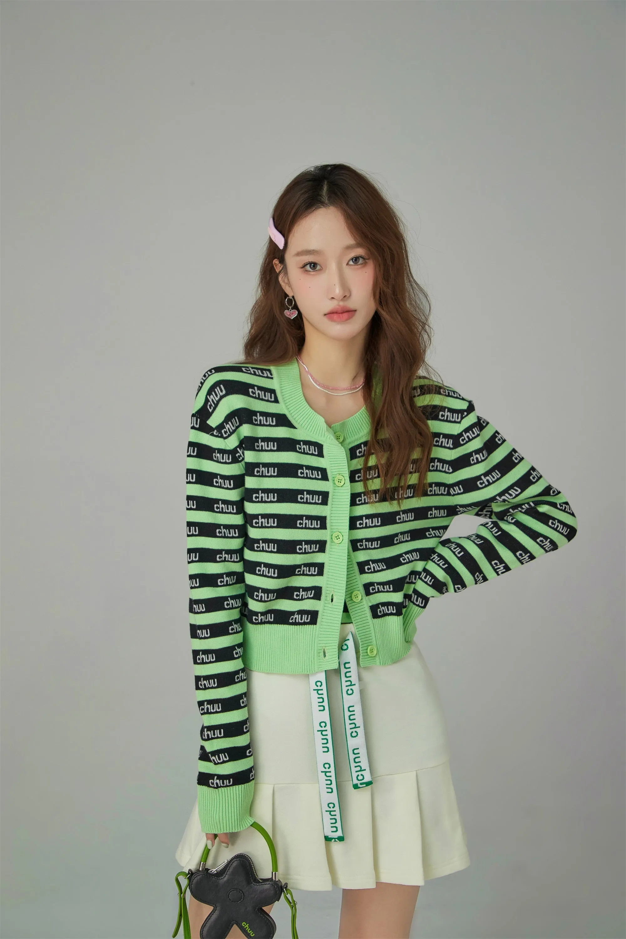 Stripes Chuu Logo Knit Cardigan