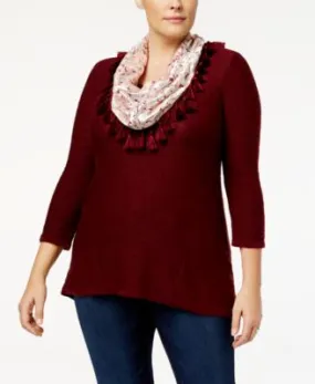 Style & Co. Womens Plus Knit Relaxed Crew-neck Sweater, Scarlet Wine