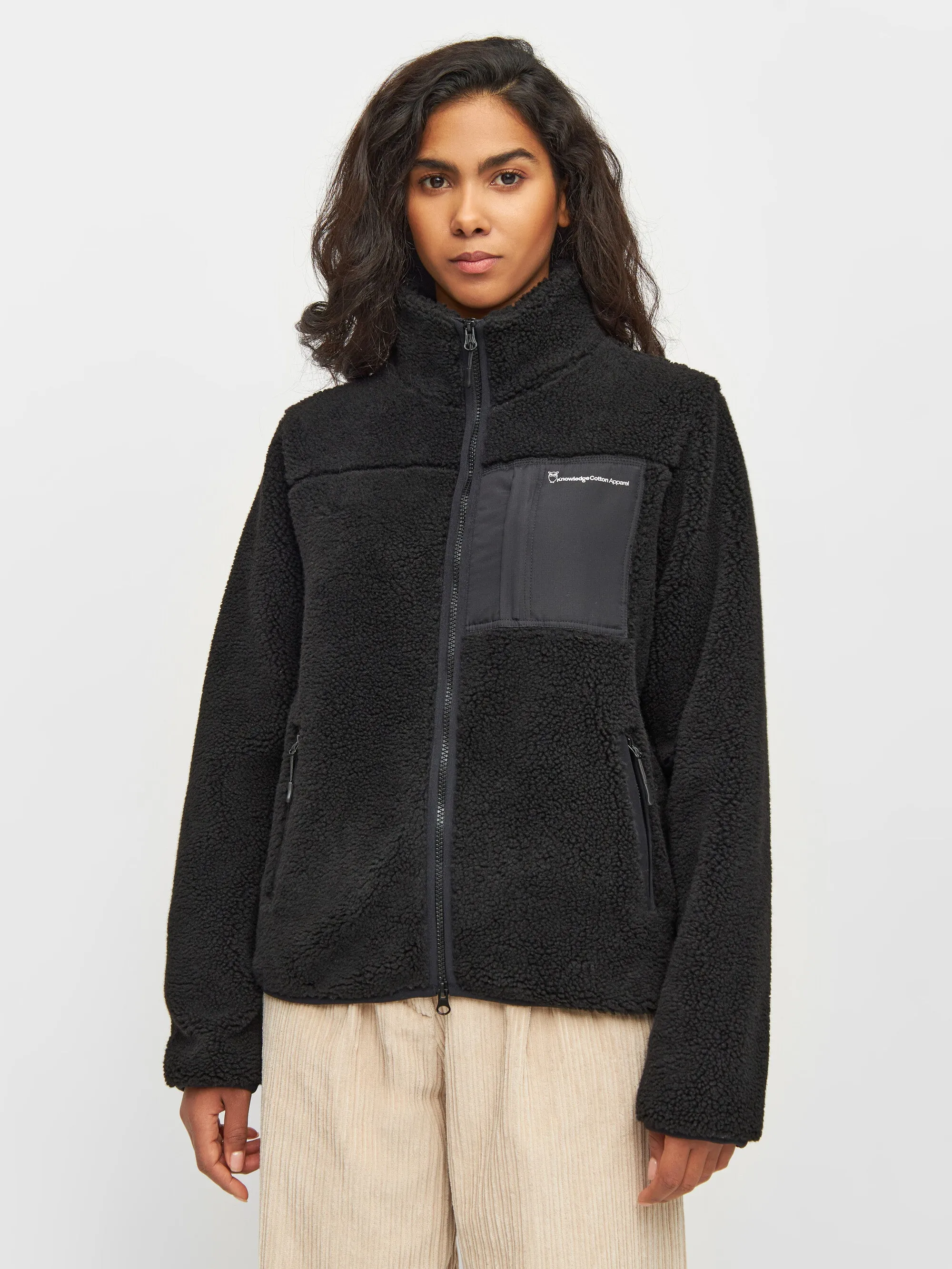 Teddy high neck zip jacket - Black Jet