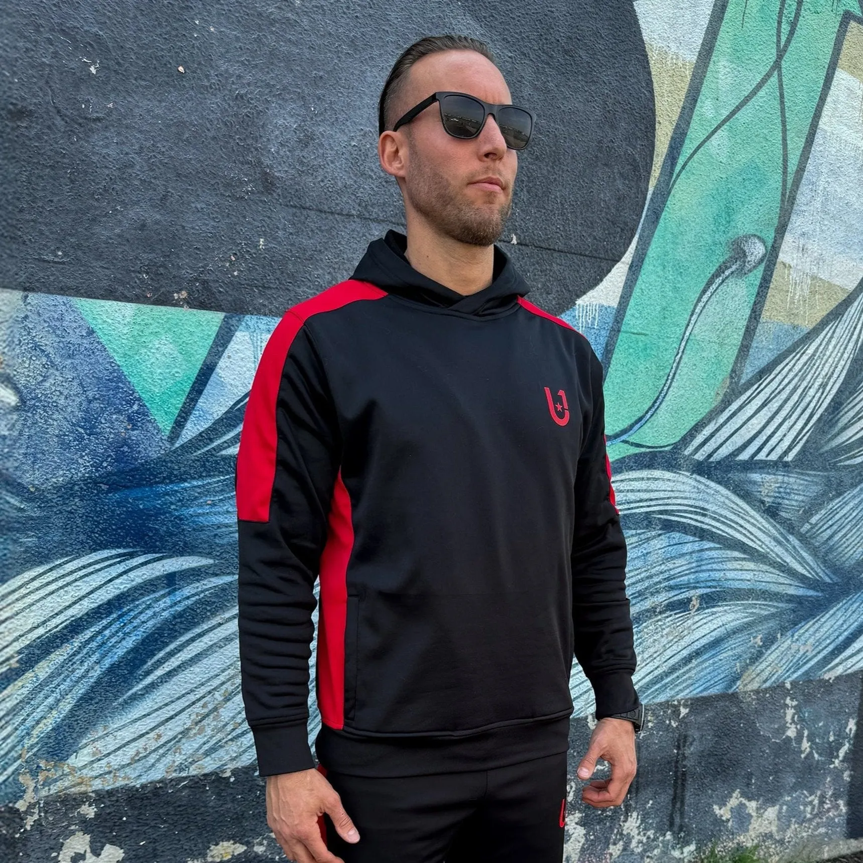 UNIFY Mens Crossover Track Top Black/Red Stripes