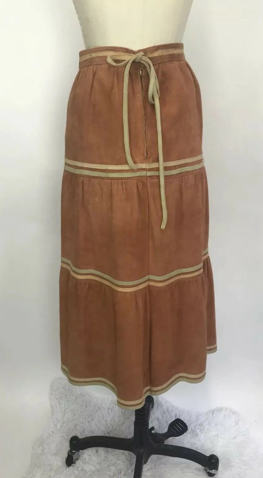 VTG Burnt Orange Suede Leather Southwest Western Rodeo Skirt Indian Princess 7/8