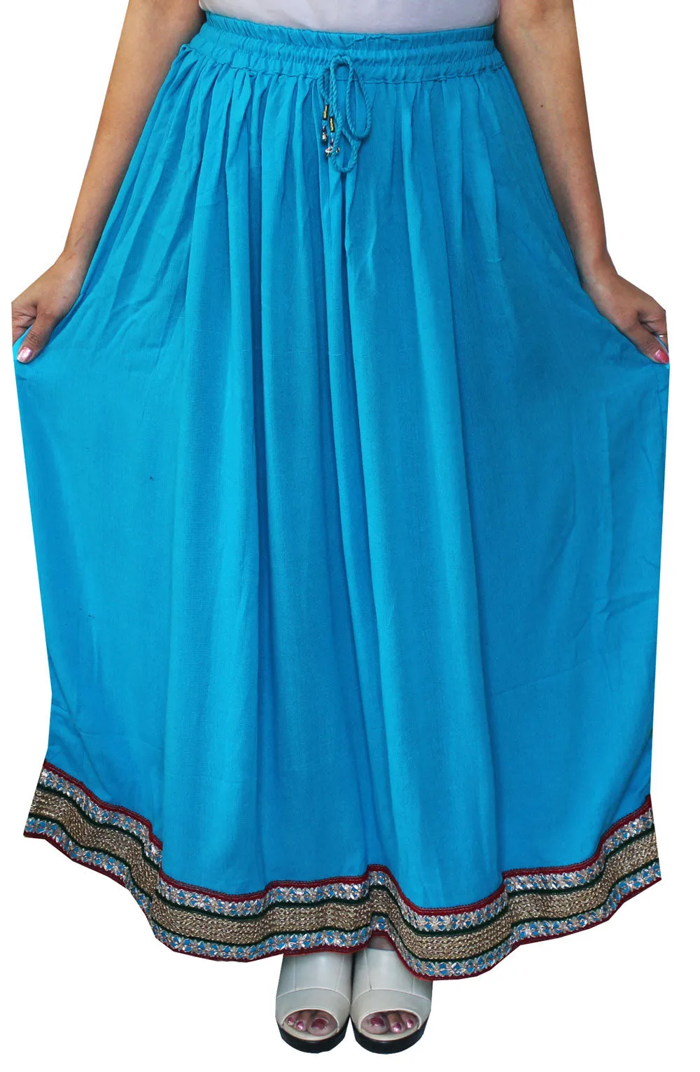 Womens Indian Long Skirt Rayon Solid Color India Clothing (Sky Blue)