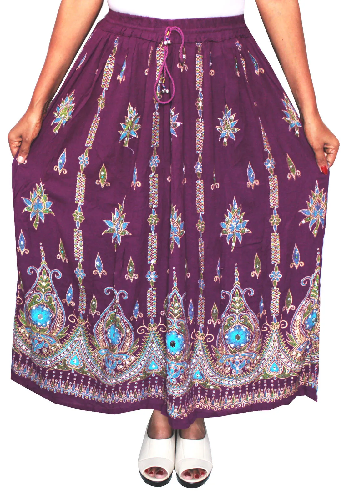 Womens Long Skirts Sequins Ankle Length Rayon India Apparel (Purple)