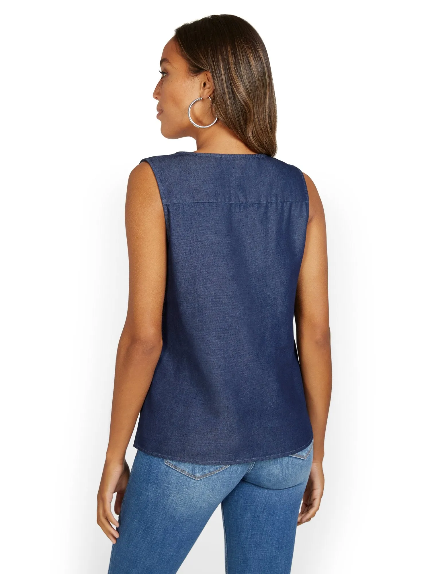 Zip-Front Denim Blouse